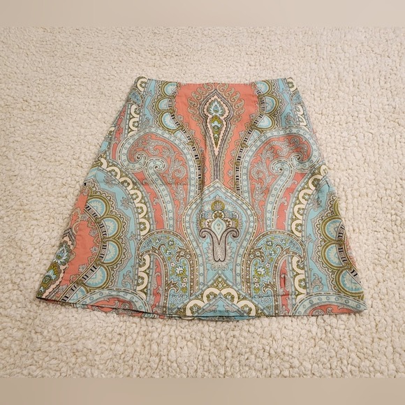 Tlrina Turk paisley floral teal and peach pencil skirt size 4 - Picture 6 of 12